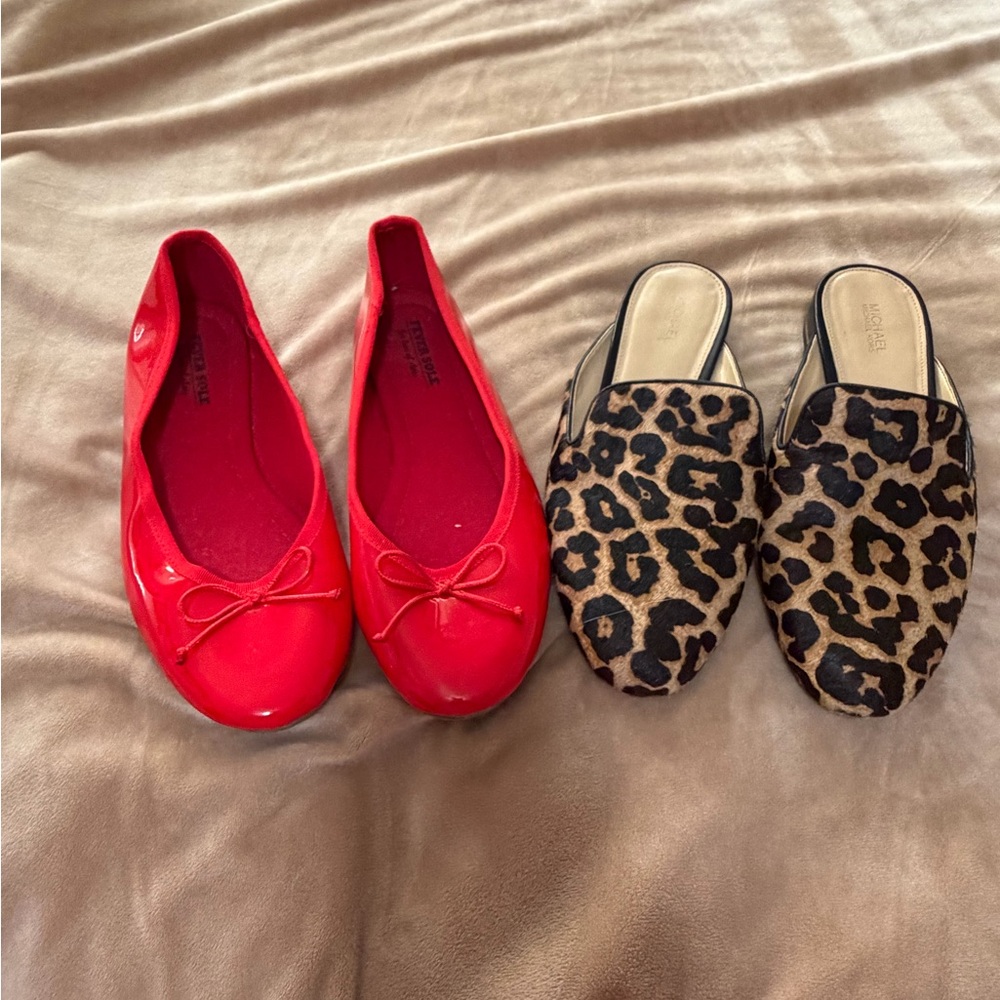 Fever Sole Red Ballet Flats Size 9 and Michael Kora Leopard Print Mules 8.5